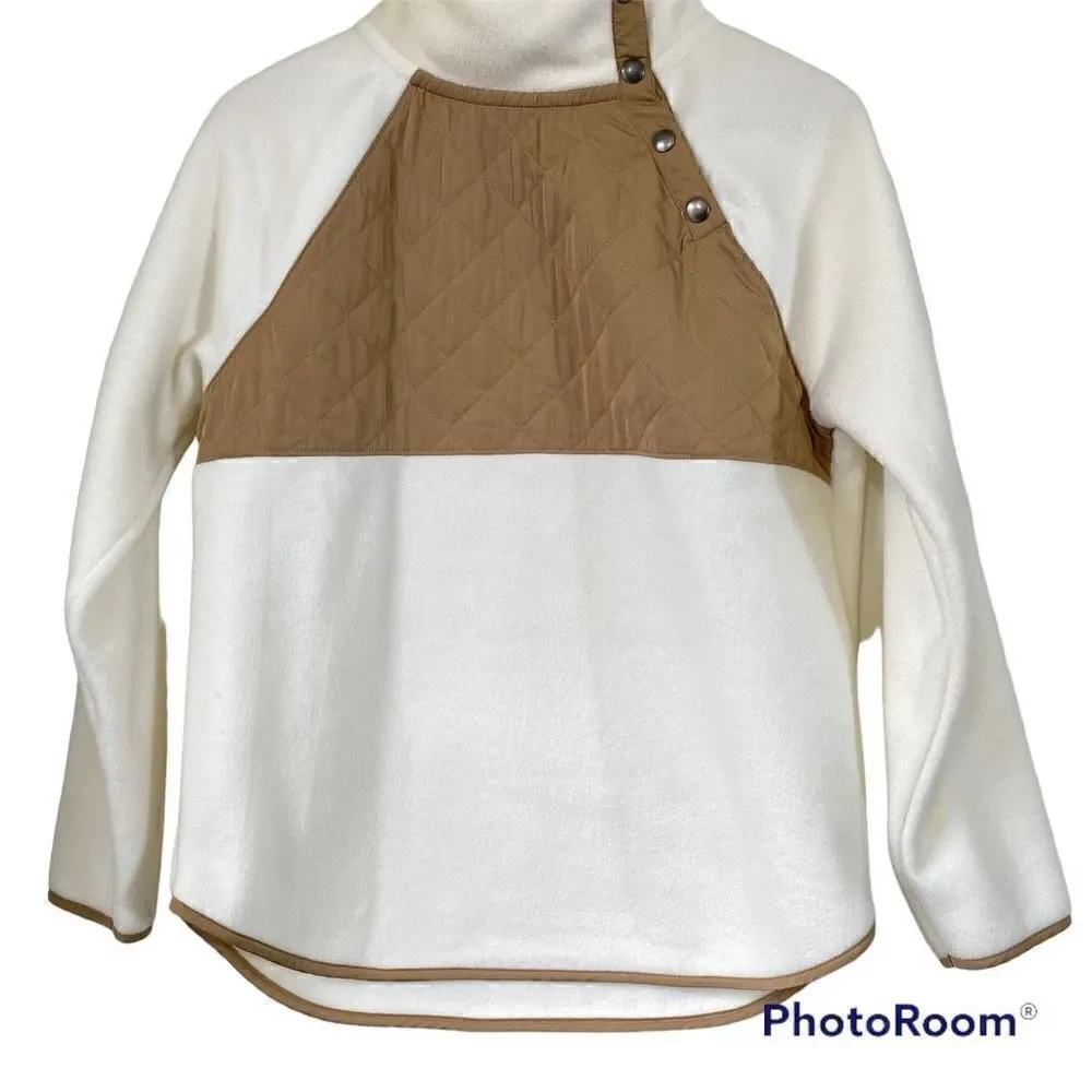 J.crew white quilted fleece pullover sweatshirt small